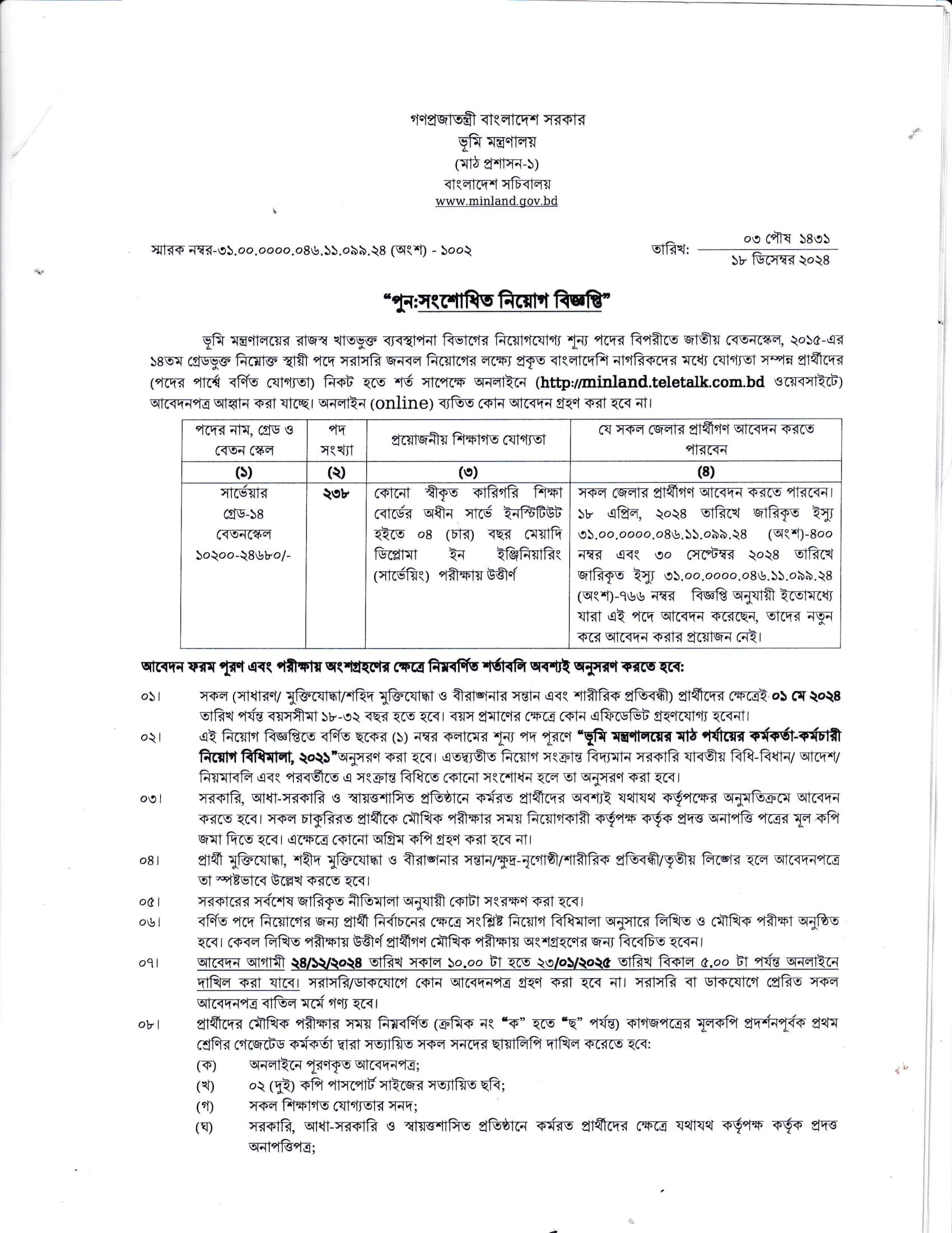 Ministry Of Land Job Circular 2025
